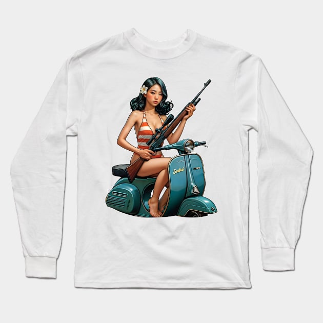 Scooter Girl Long Sleeve T-Shirt by Rawlifegraphic